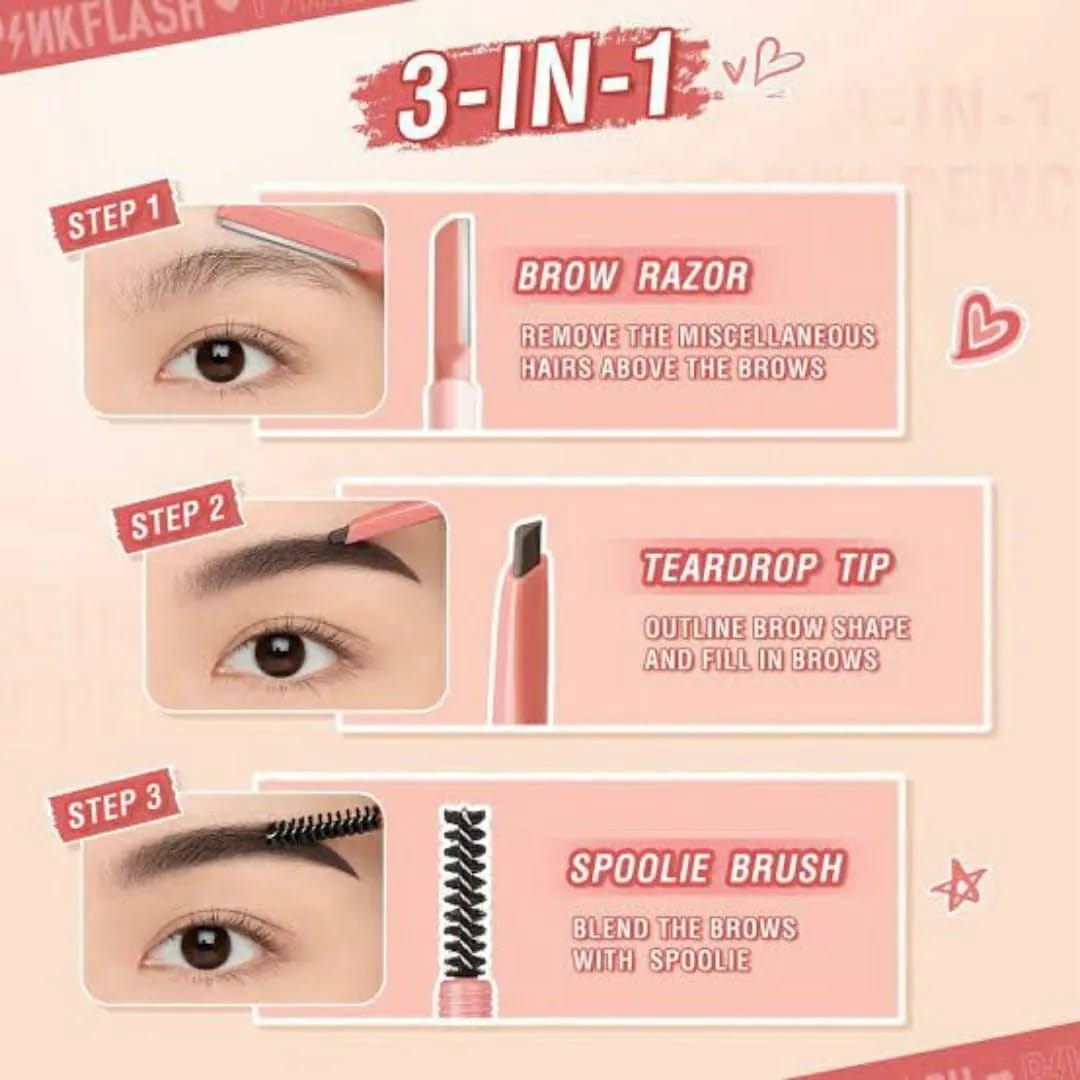 3-in-1 Waterproof Eyebrow Pencil with Brush & Razor